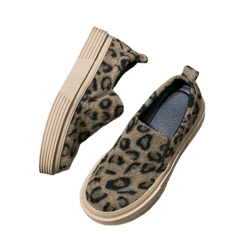 Women Large Size Leopard Suede Slip Resistant Comfy Casual Flats DTTT Image 1