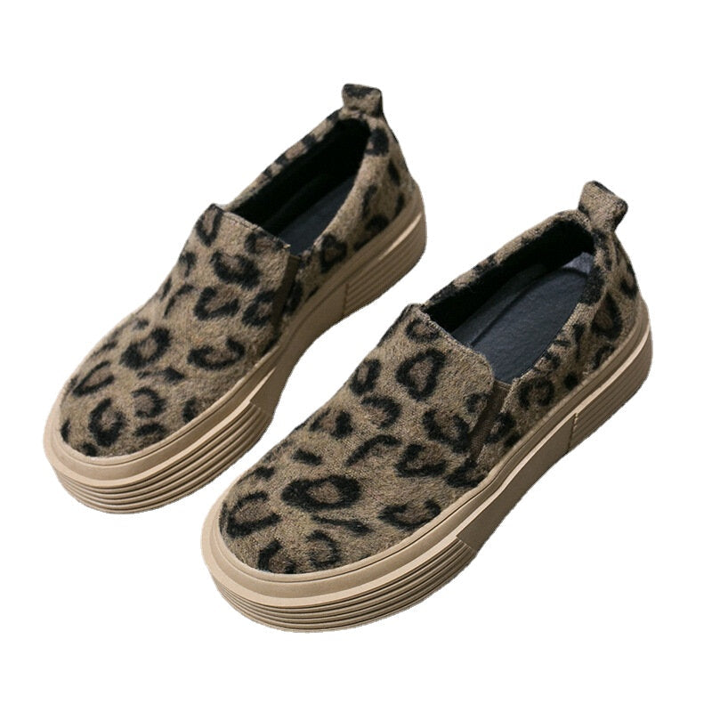 Women Large Size Leopard Suede Slip Resistant Comfy Casual Flats DTTT Image 8