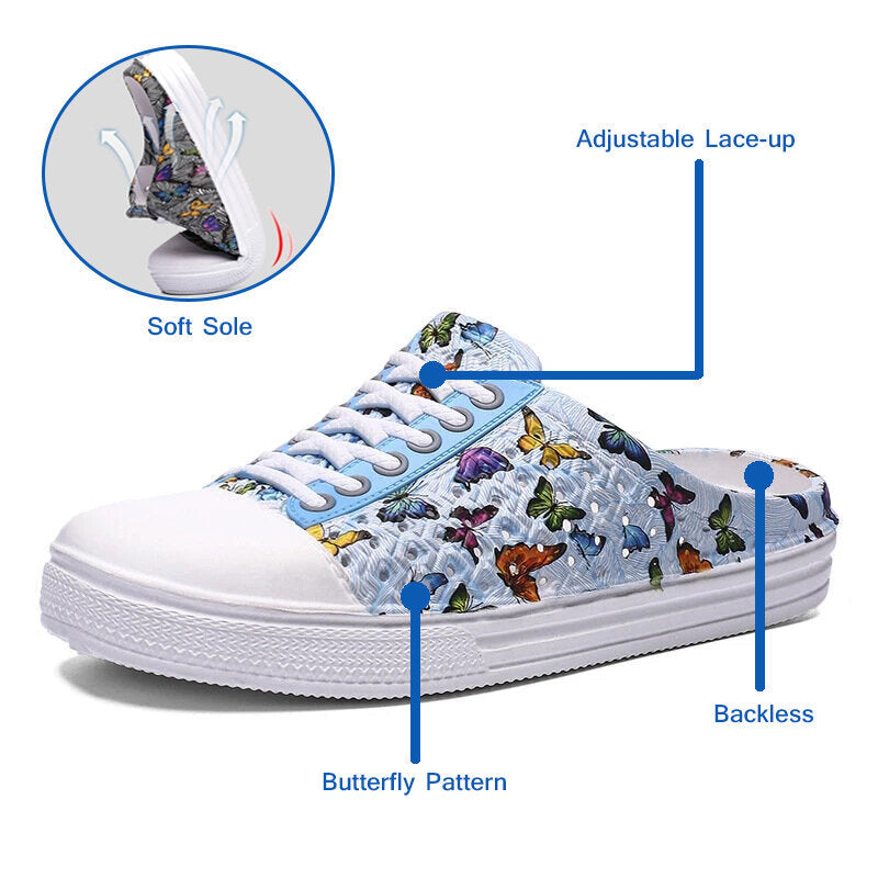 Women Lightweight Butterfly Pattern Beach Closed Toe Backless Soft Flats DTTT Image 3