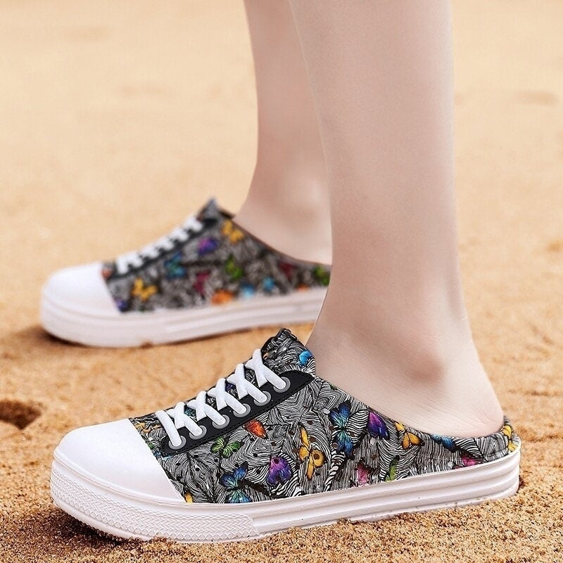 Women Lightweight Butterfly Pattern Beach Closed Toe Backless Soft Flats DTTT Image 7