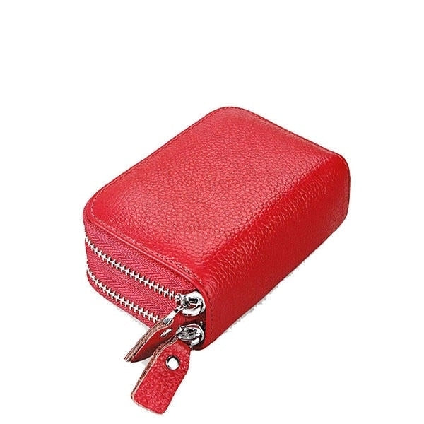 Women Men RFID Antimagnetic Genuine Leather Zipper Card Holder Purse Wallet Image 1