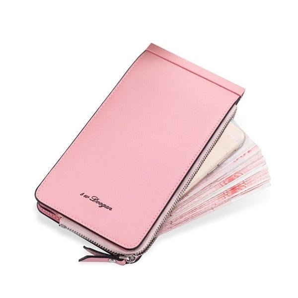 Women Microfiber Leather Multi Card Slots Wallet Card Holder Phone Bag Image 1