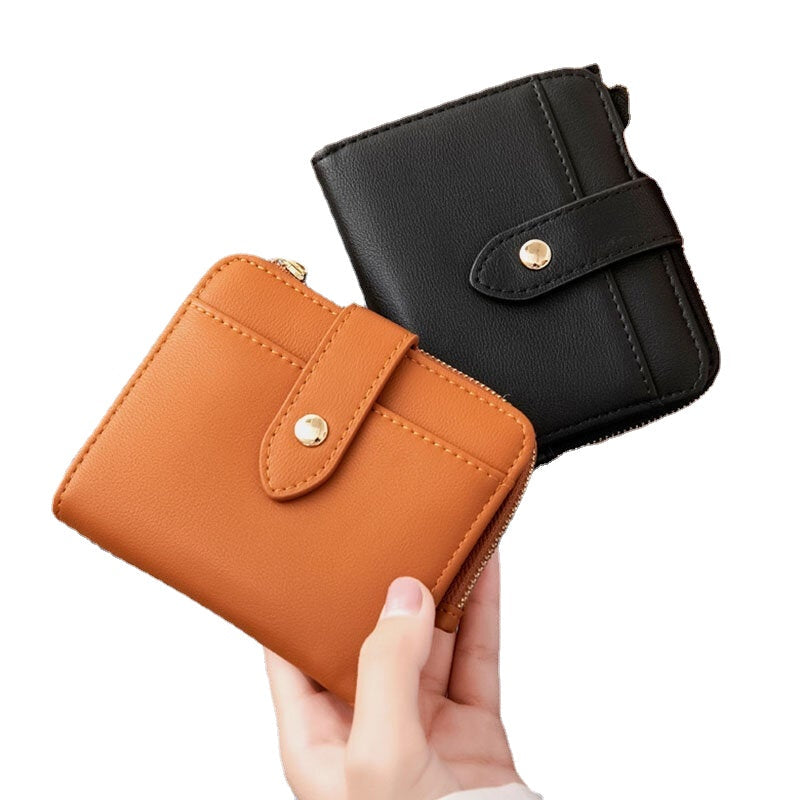 Women PU Leather Bifold Hasp Multi-Card Slot Retro Short Card Holder Clutch Wallets With Wrist Strap Image 2