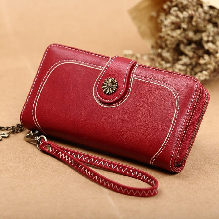 Women PU Leather 6.3 Inch Phone Holder Multi-slots Card Holder Long Wallet Purse- PPT Image 1