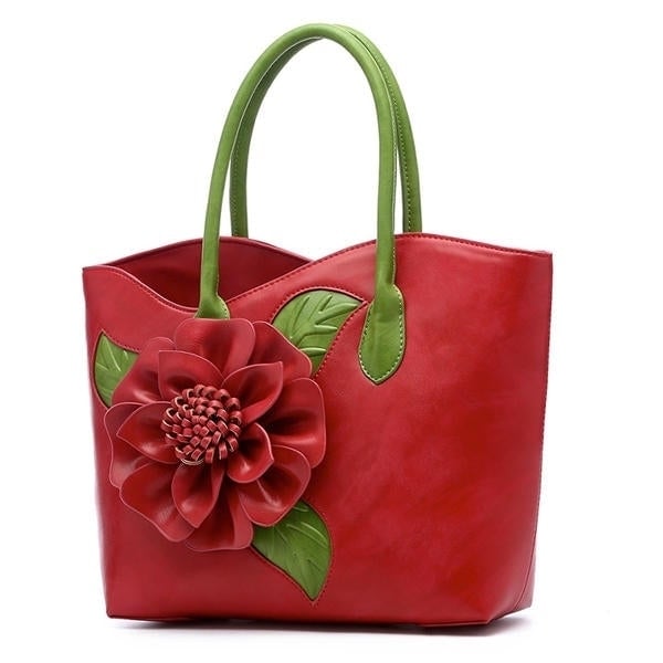 Women PU Leather Flower Decoration Elegant Handbag Sling National Style Tote Bag DTTT Image 1