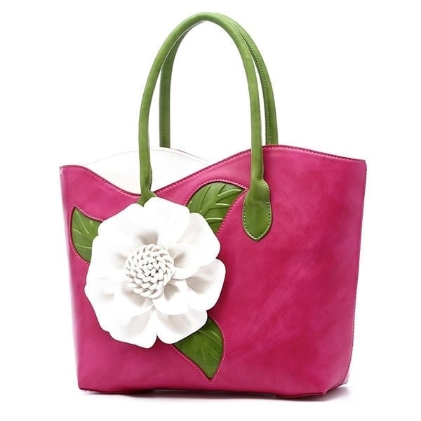 Women PU Leather Flower Decoration Elegant Handbag Sling National Style Tote Bag Image 1