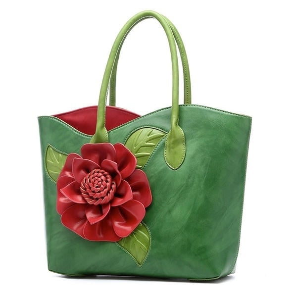 Women PU Leather Flower Decoration Elegant Handbag Sling National Style Tote Bag DTTT Image 11