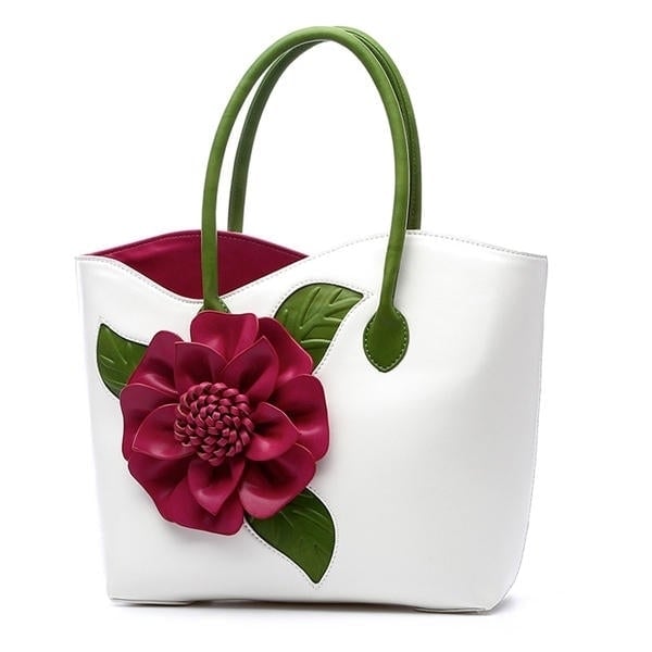 Women PU Leather Flower Decoration Elegant Handbag Sling National Style Tote Bag DTTT Image 12