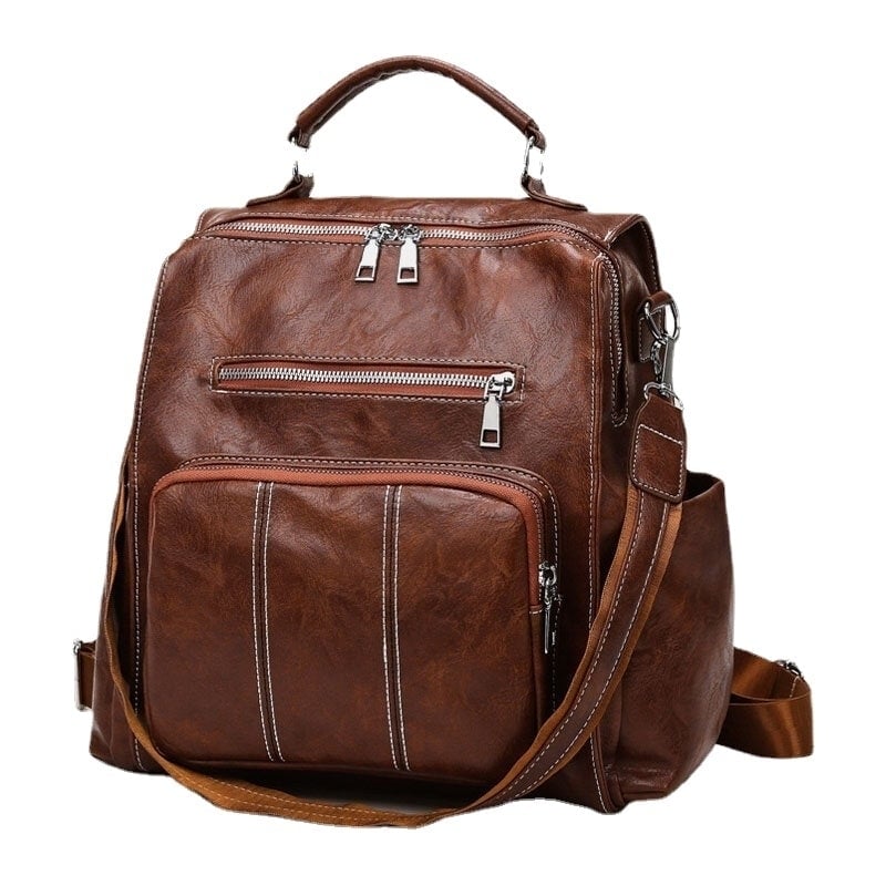 Women PU Leather Large Capacity Multi-pocket Messenger Backpack Crossbody Shoulder Bag Image 1