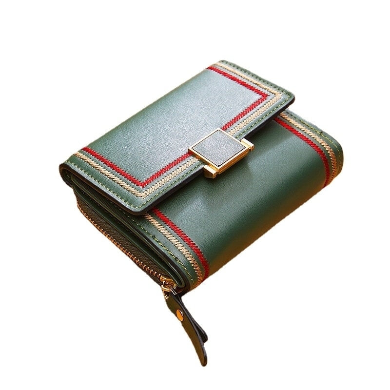 Women PU Leather Multi-card Slot Card Case Short Trifold Money Clip Zipper Coin Purse Wallet Image 2