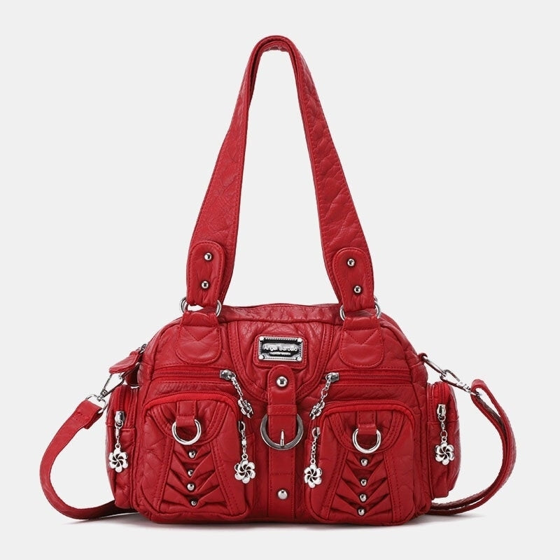 Women PU Leather Multi-carry Solid Color Fashion Casual Shoulder Crossbody Bag Handbag Image 2