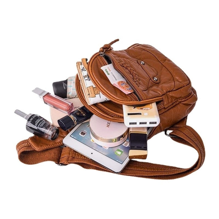 Women PU Leather Portable Large Capacity Earphone Hole Crossbody Shoulder Chest Bag DTTT Image 4