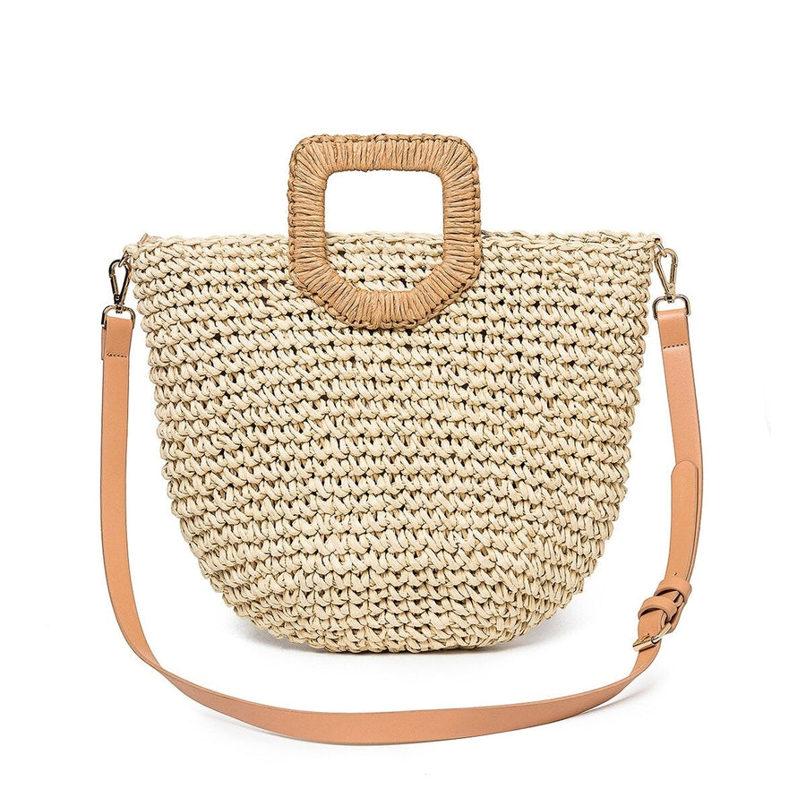 Women Summer Beach Bag Travel Straw Top Handle Big Capacity Handbag Image 1