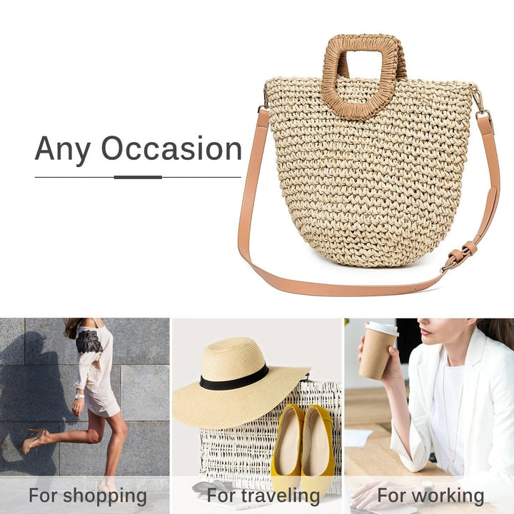 Women Summer Beach Bag Travel Straw Top Handle Big Capacity Handbag Image 7