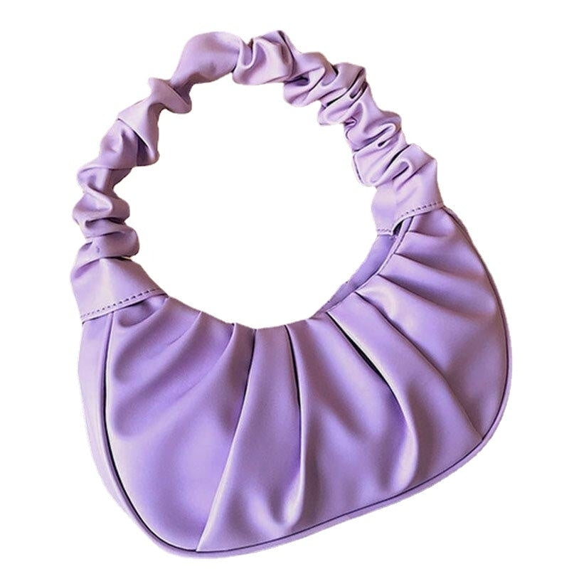 Women PU Leather Solid Color Fold Fashion Underarm Bag Shoulder Bag Handbag Image 2
