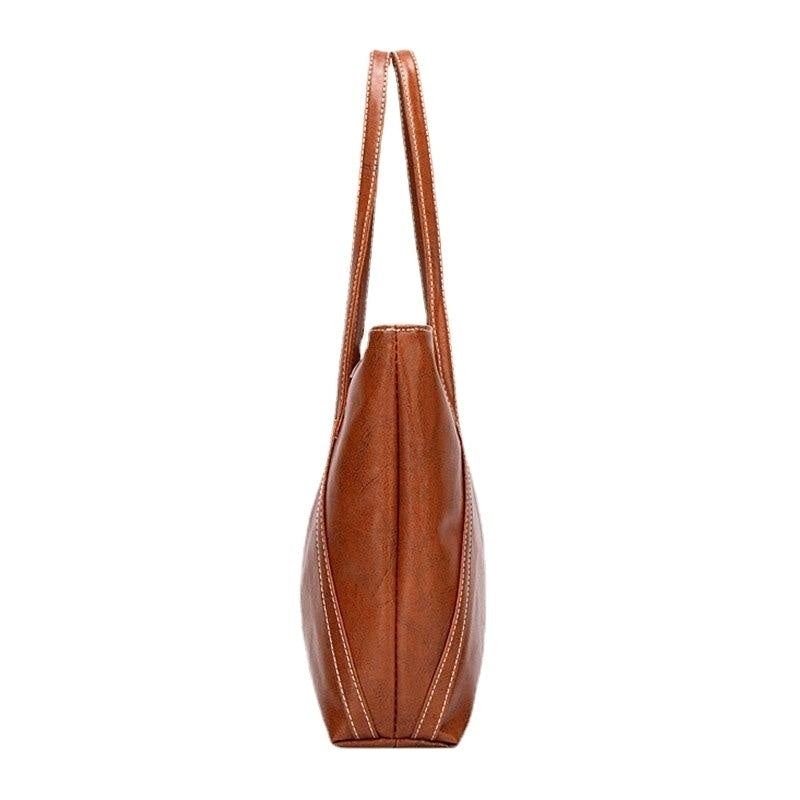 Women PU Leather Spring Vintage Large Capacity Shoulder Bag Handbag Tote Image 2
