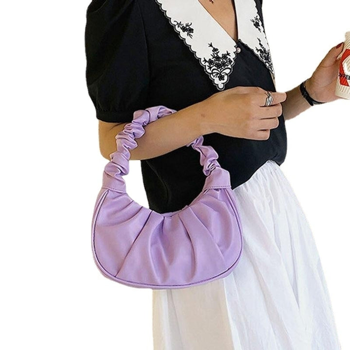 Women PU Leather Solid Color Fold Fashion Underarm Bag Shoulder Bag Handbag Image 6
