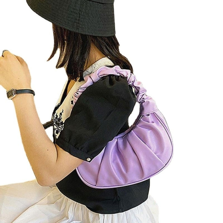 Women PU Leather Solid Color Fold Fashion Underarm Bag Shoulder Bag Handbag Image 7