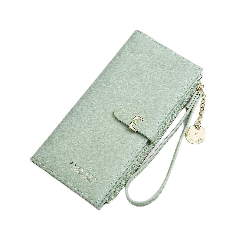 Women PU Leather Thin Solid Color Bifold Long Purse Card Holder Wallet Image 1