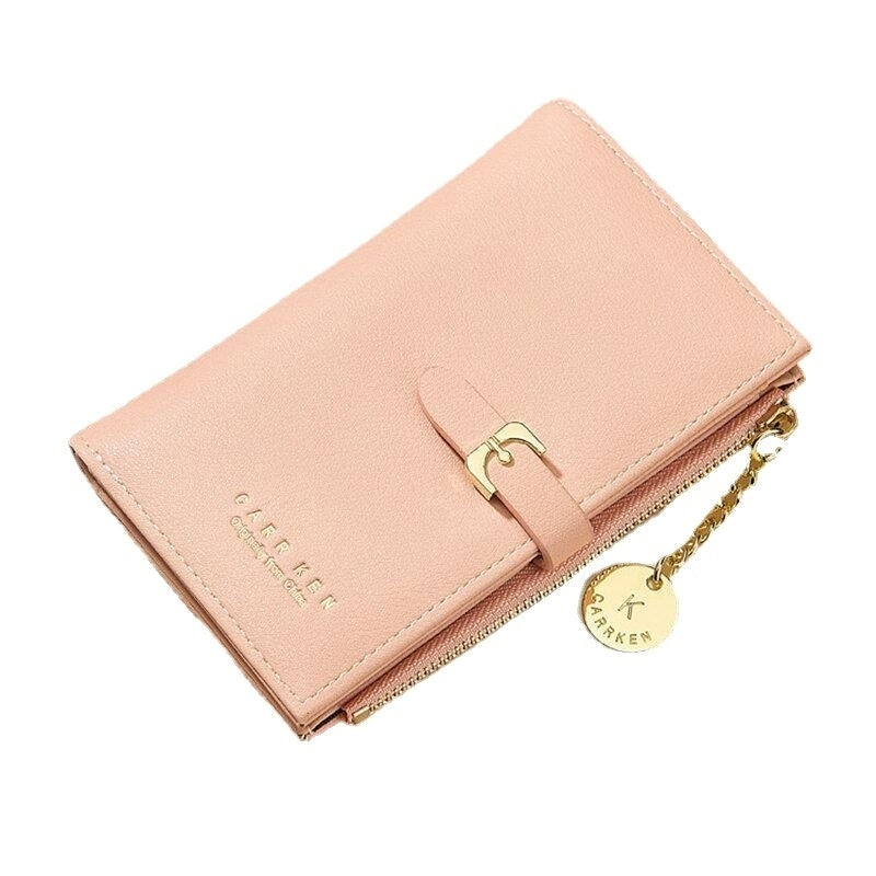 Women PU Leather Thin Solid Color Bifold Card Holder Wallet Image 1