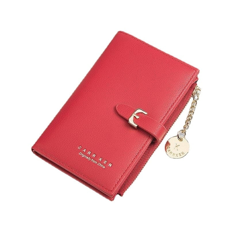 Women PU Leather Thin Solid Color Bifold Card Holder Wallet Image 2