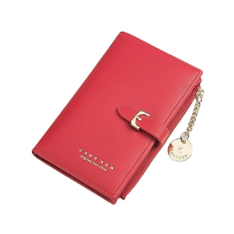 Women PU Leather Thin Solid Color Bifold Card Holder Wallet DTTT Image 2