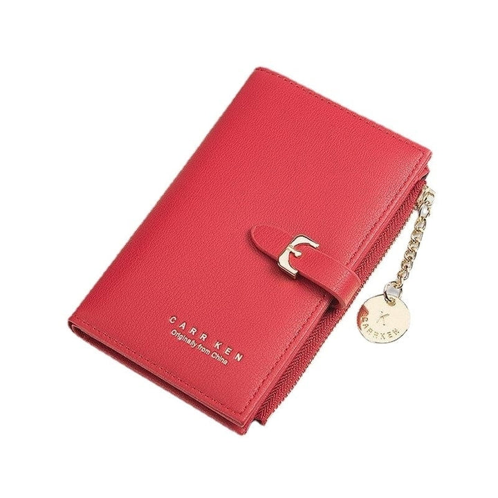 Women PU Leather Thin Solid Color Bifold Card Holder Wallet DTTT Image 1