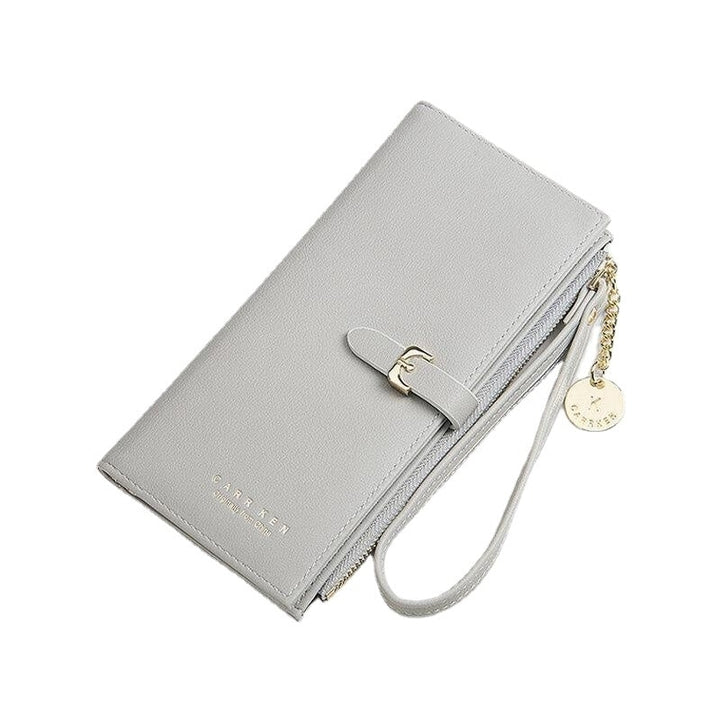 Women PU Leather Thin Solid Color Bifold Long Purse Card Holder Wallet Image 1