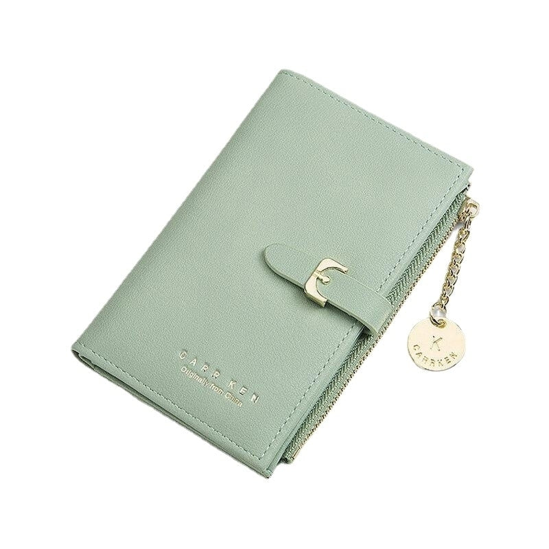 Women PU Leather Thin Solid Color Bifold Card Holder Wallet DTTT Image 3