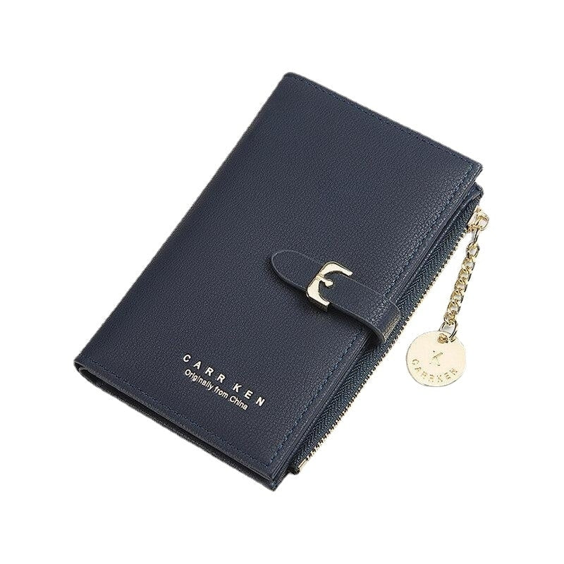 Women PU Leather Thin Solid Color Bifold Card Holder Wallet DTTT Image 4