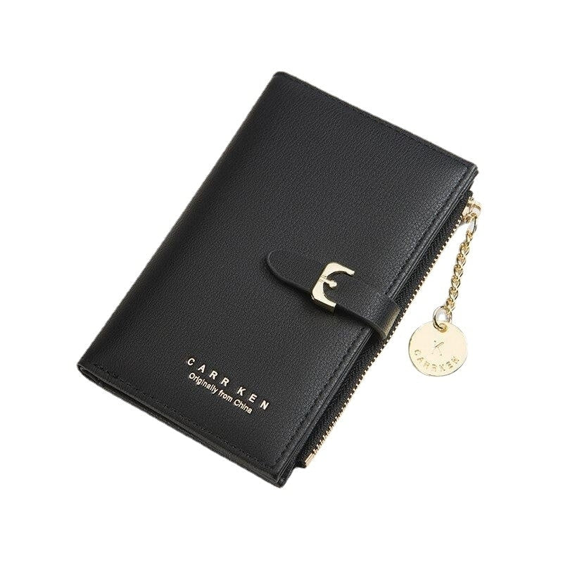 Women PU Leather Thin Solid Color Bifold Card Holder Wallet DTTT Image 4