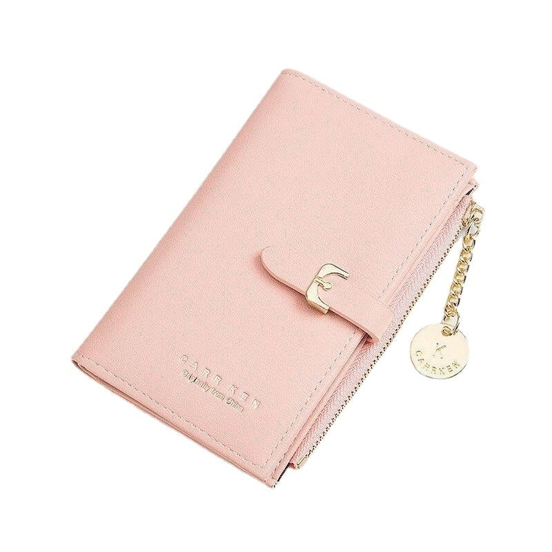 Women PU Leather Thin Solid Color Bifold Card Holder Wallet DTTT Image 6