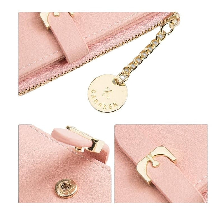 Women PU Leather Thin Solid Color Bifold Card Holder Wallet DTTT Image 11