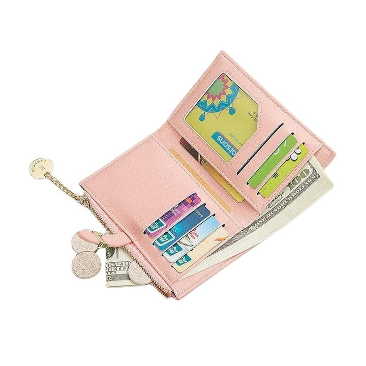 Women PU Leather Thin Solid Color Bifold Card Holder Wallet DTTT Image 12