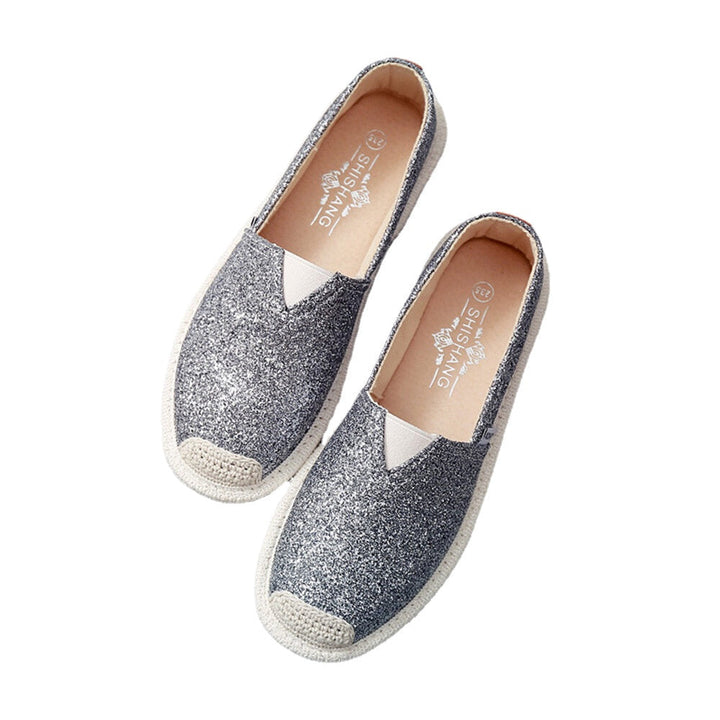 Women Sequined Decor Elastic Band Soft Comfy Casual Fisherman Flats Shoes Image 1