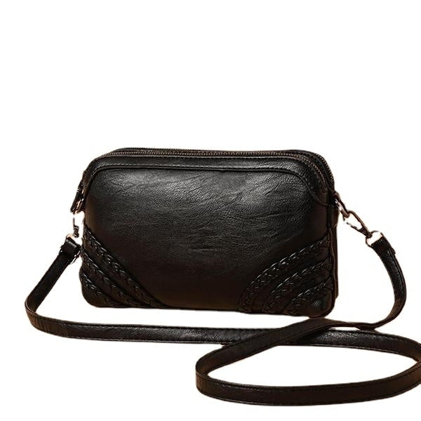 women vintage soft faux leather crossbody bag solid double layer shoulder bag Image 1