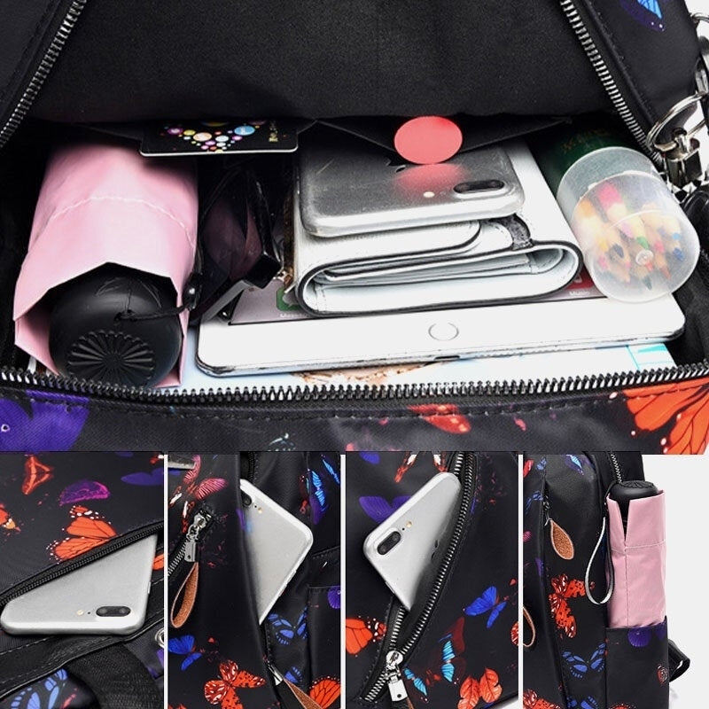 Women Waterproof Multi-carry Butterfly Pattern Casual Outdoor Backpack Image 4