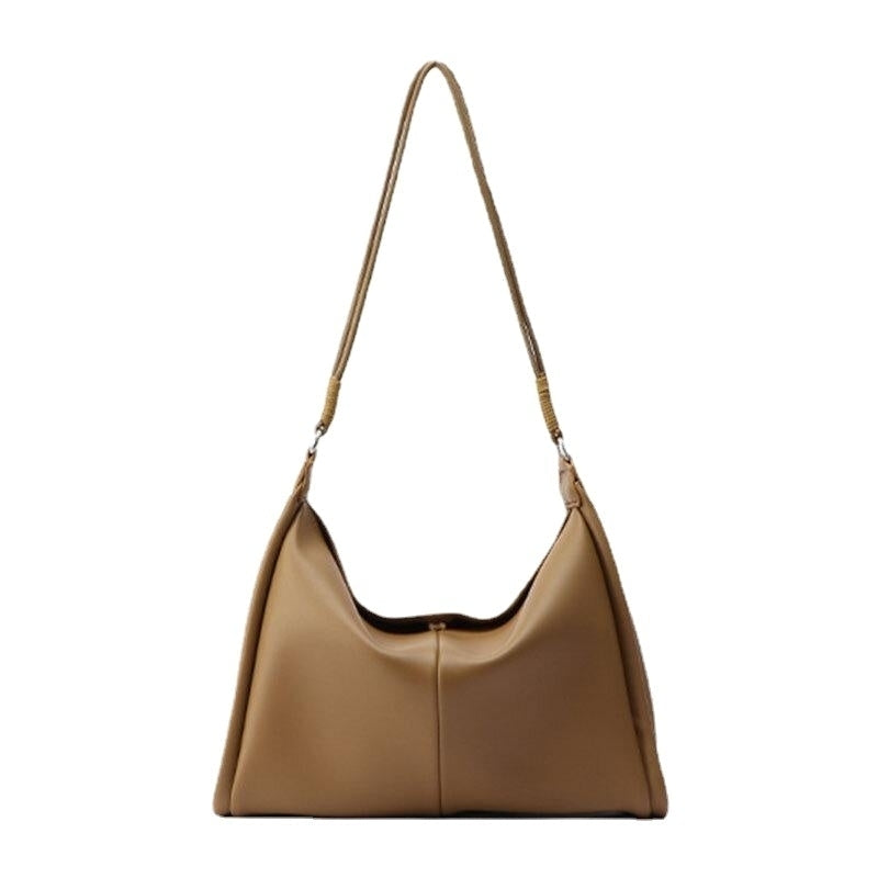 Women Soild Color Simple Smooth Large Capacity Soft PU Leather Shoulder Bag Handbag Image 1
