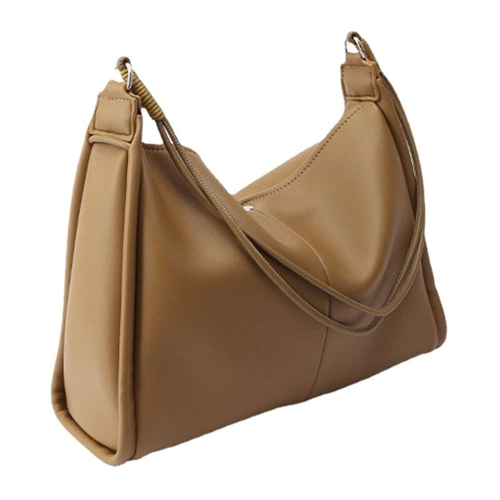 Women Soild Color Simple Smooth Large Capacity Soft PU Leather Shoulder Bag Handbag Image 3