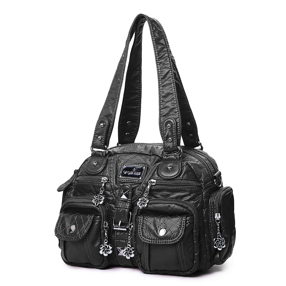 Women Soft Leather Multi-Pocket Motorcycle Shoulder Crossbody Bag Handbag Image 1