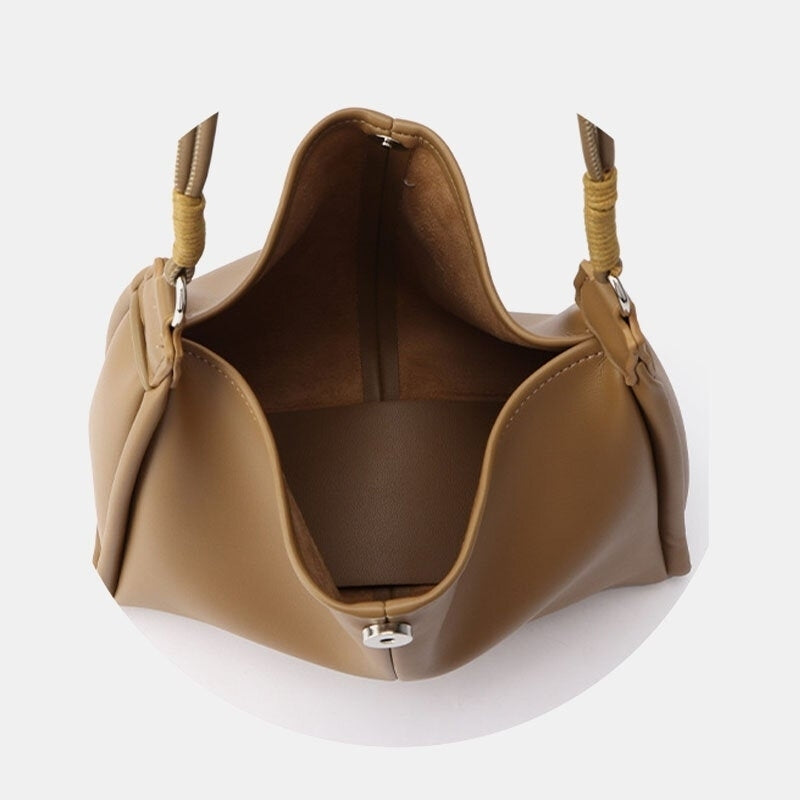 Women Soild Color Simple Smooth Large Capacity Soft PU Leather Shoulder Bag Handbag Image 4
