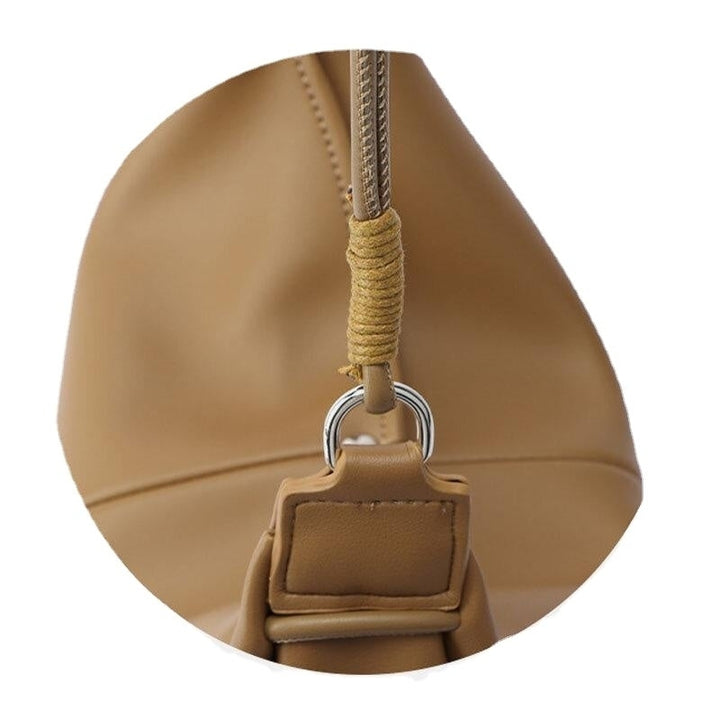 Women Soild Color Simple Smooth Large Capacity Soft PU Leather Shoulder Bag Handbag Image 4