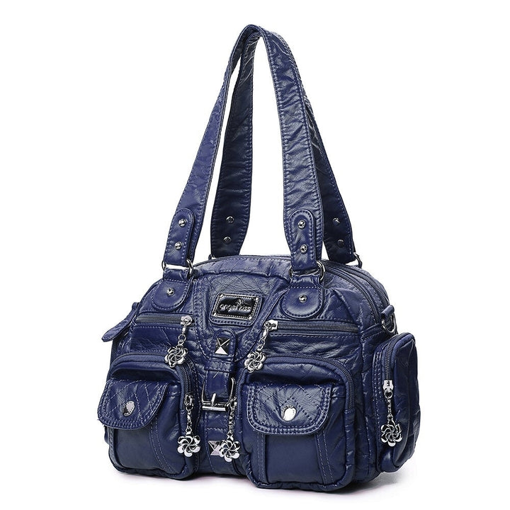 Women Soft Leather Multi-Pocket Motorcycle Shoulder Crossbody Bag Handbag Image 6