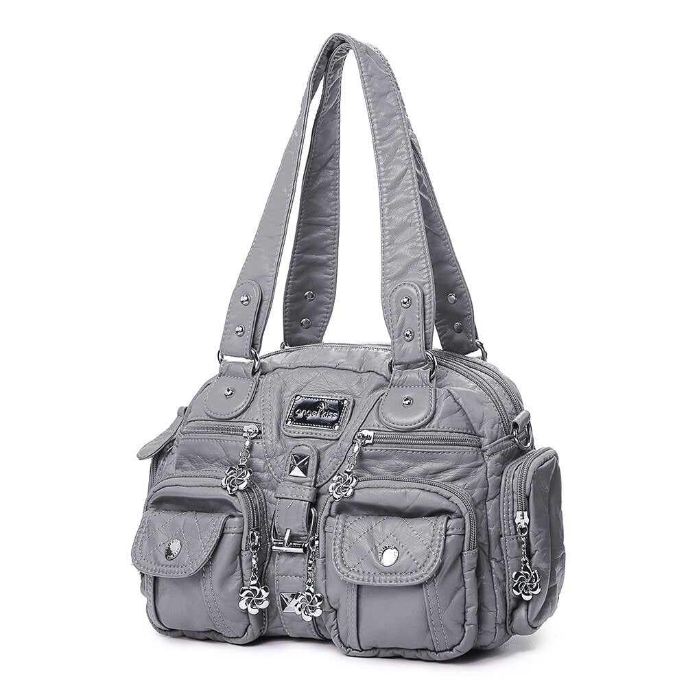 Women Soft Leather Multi-Pocket Motorcycle Shoulder Crossbody Bag Handbag Image 7