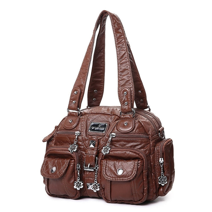 Women Soft Leather Multi-Pocket Motorcycle Shoulder Crossbody Bag Handbag Image 8