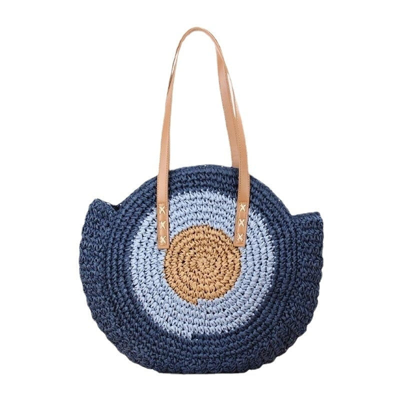 Women Simplicity Stripe Straw Bag Handbags Tote Retro Beach Bag Image 8