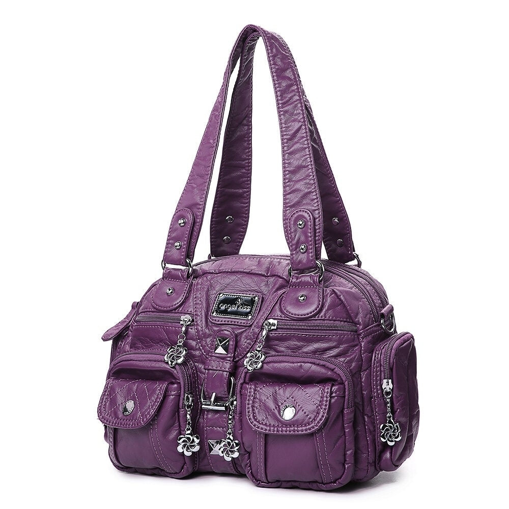 Women Soft Leather Multi-Pocket Motorcycle Shoulder Crossbody Bag Handbag Image 9