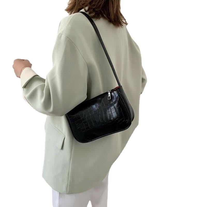 Women Solid Crocodile Pattern Satchel Casual Shoulder Bag Satchel Bag Image 4