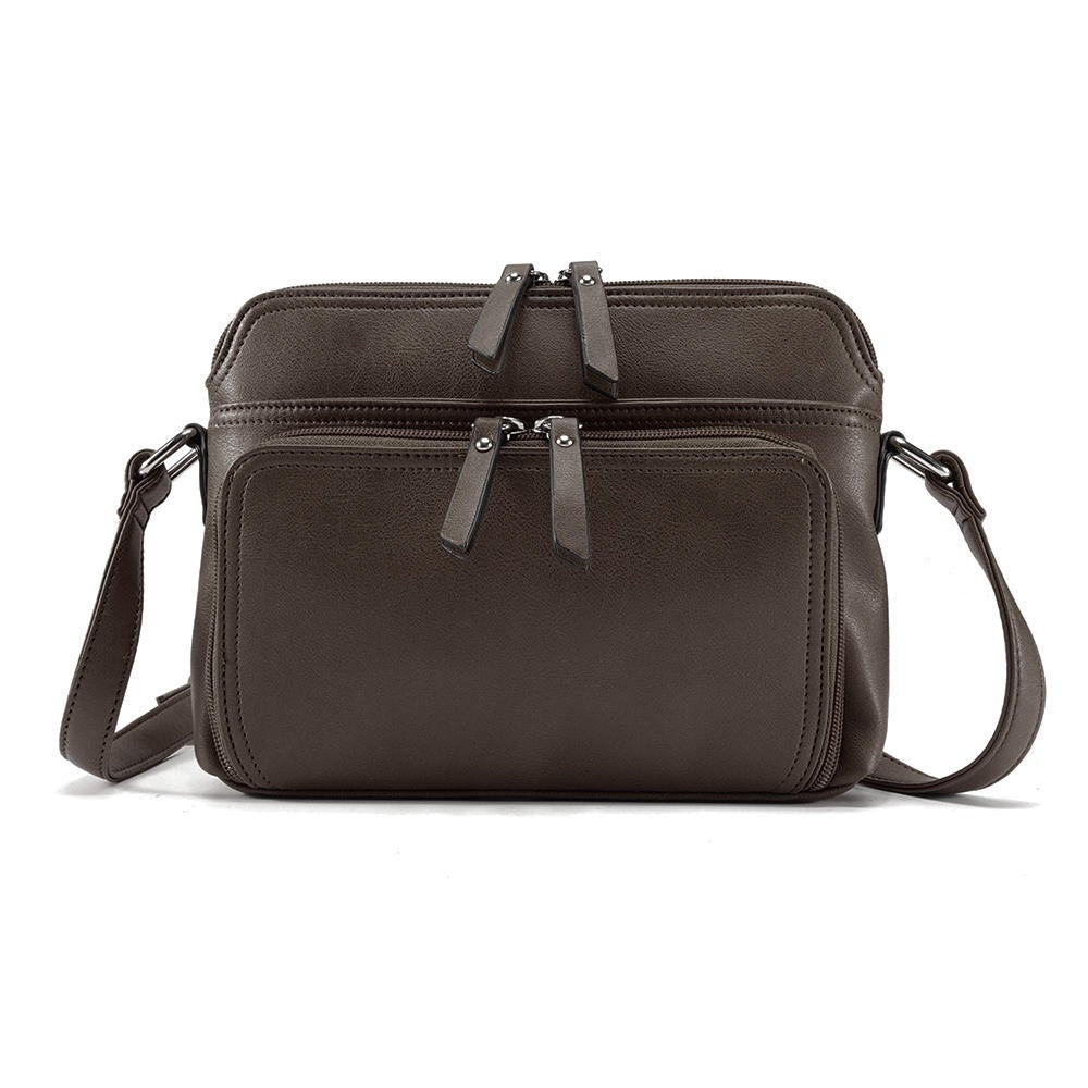 Women Solid Multi-pockets Casual Faux Leather Crossbody Shoulder Bag Handbag Image 4