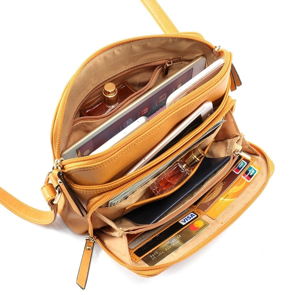 Women Solid Multi-pockets Casual Faux Leather Crossbody Shoulder Bag Handbag Image 12
